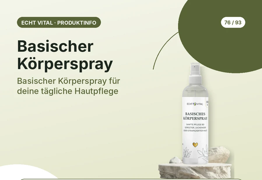 Basischer Körperspray von Echt Vital mit Produktabbildung und Affiliate-QR-Code