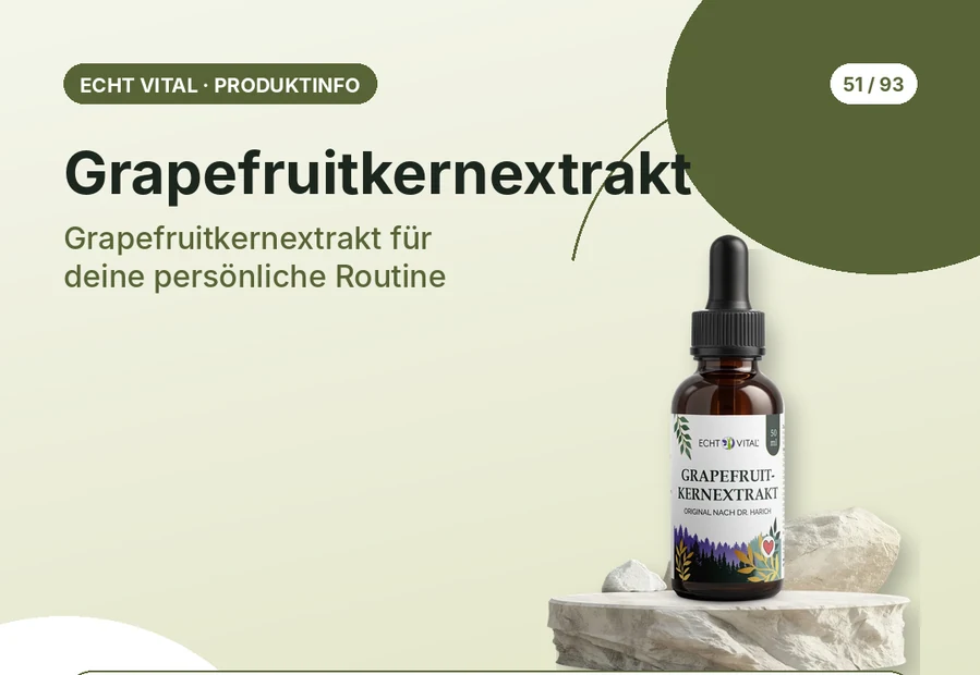 Grapefruitkernextrakt von Echt Vital mit Produktabbildung und Affiliate-QR-Code