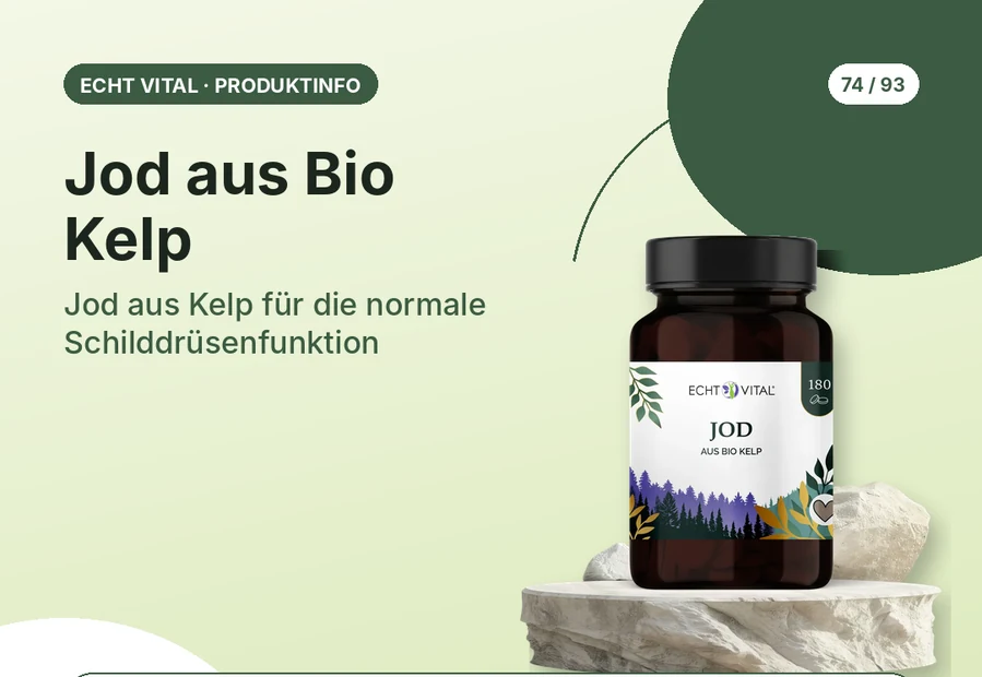 Jod aus Bio-Kelp von Echt Vital mit Produktabbildung und Affiliate-QR-Code