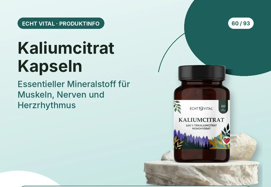 Kaliumcitrat Kapseln von Echt Vital mit Produktabbildung und Affiliate-QR-Code