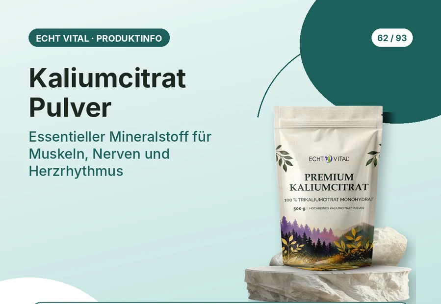 Kaliumcitrat Pulver von Echt Vital mit Produktabbildung und Affiliate-QR-Code