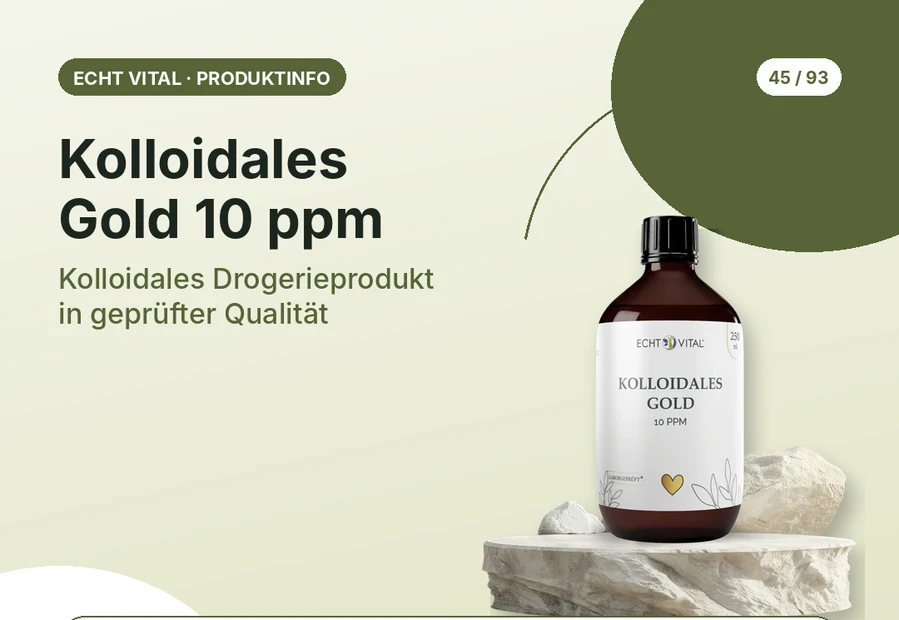 Kolloidales Gold 10 ppm von Echt Vital mit Produktabbildung und Affiliate-QR-Code