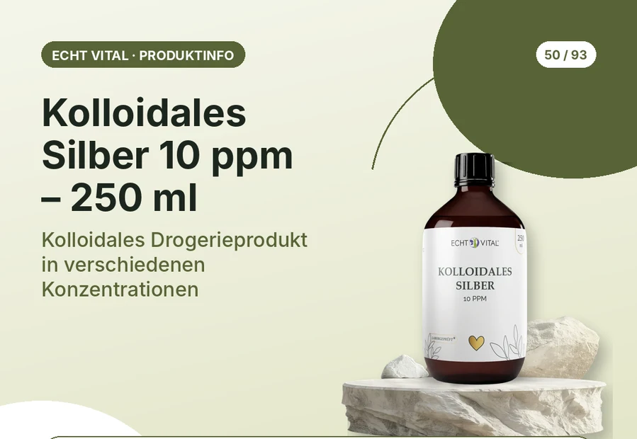 Kolloidales Silber 10 ppm – 250 ml von Echt Vital mit Produktabbildung und Affiliate-QR-Code