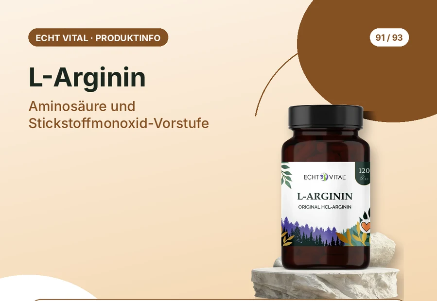 L-Arginin von Echt Vital mit Produktabbildung und Affiliate-QR-Code