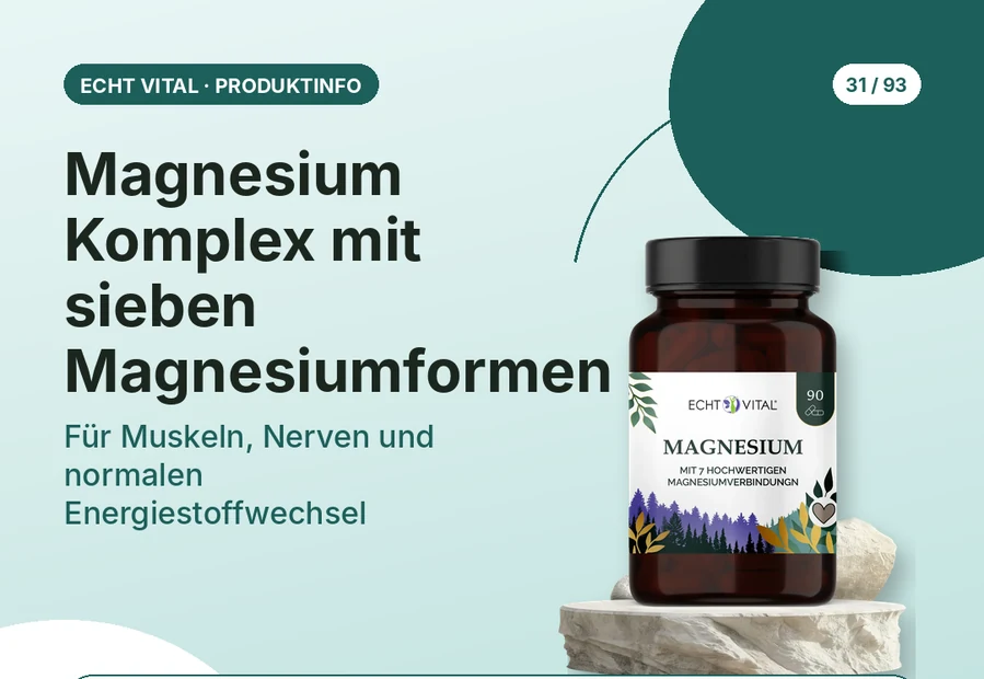 Magnesium Komplex mit sieben Magnesiumformen von Echt Vital mit Produktabbildung und Affiliate-QR-Code