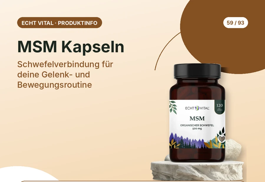 MSM Kapseln von Echt Vital mit Produktabbildung und Affiliate-QR-Code