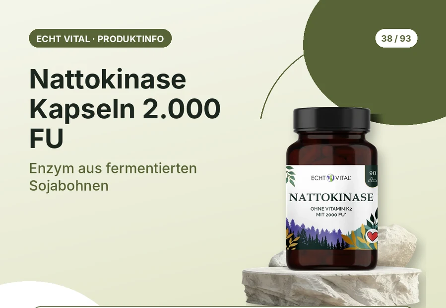 Nattokinase Kapseln 2.000 FU von Echt Vital mit Produktabbildung und Affiliate-QR-Code