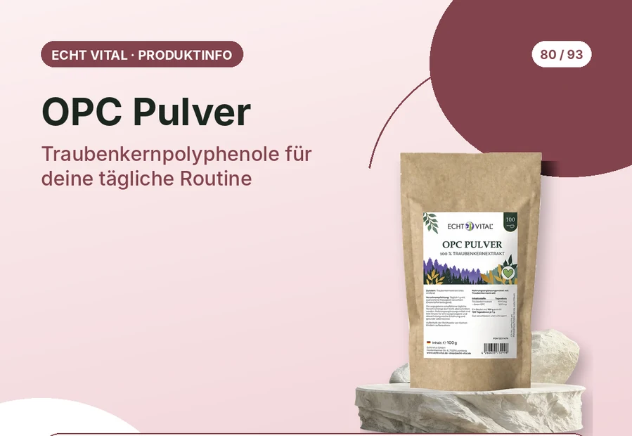 OPC Pulver von Echt Vital mit Produktabbildung und Affiliate-QR-Code