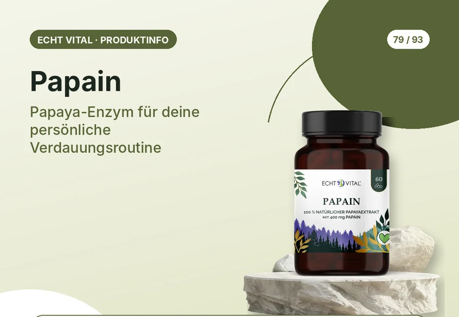 Papain von Echt Vital mit Produktabbildung und Affiliate-QR-Code