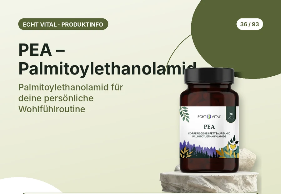 PEA – Palmitoylethanolamid von Echt Vital mit Produktabbildung und Affiliate-QR-Code