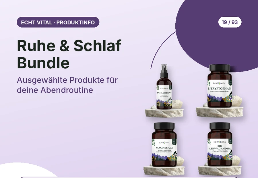 Ruhe & Schlaf Bundle von Echt Vital mit Produktabbildung und Affiliate-QR-Code