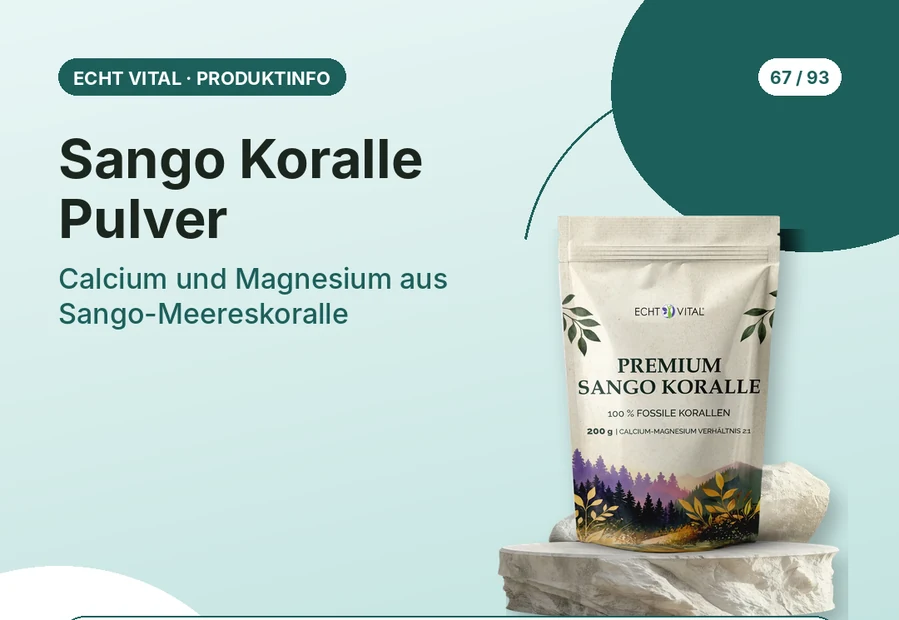 Sango Koralle Pulver von Echt Vital mit Produktabbildung und Affiliate-QR-Code