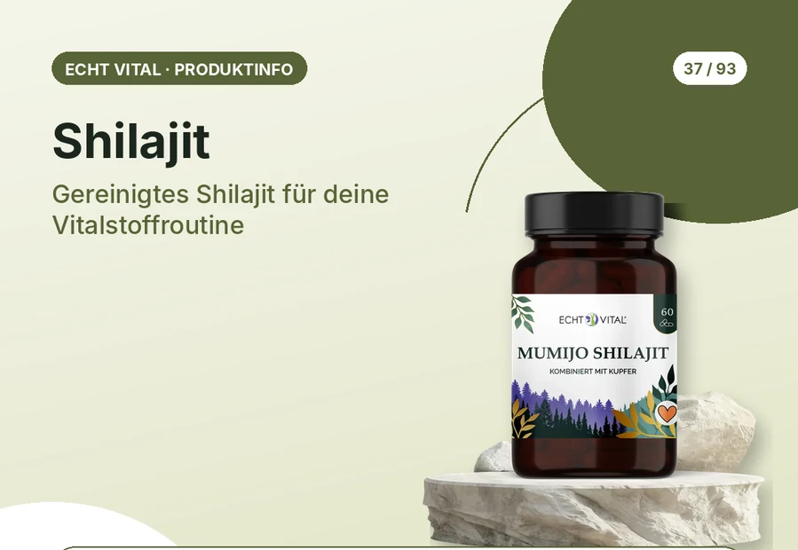 Shilajit von Echt Vital mit Produktabbildung und Affiliate-QR-Code