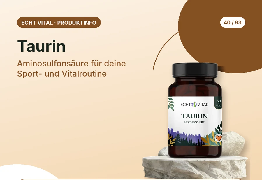 Taurin von Echt Vital mit Produktabbildung und Affiliate-QR-Code