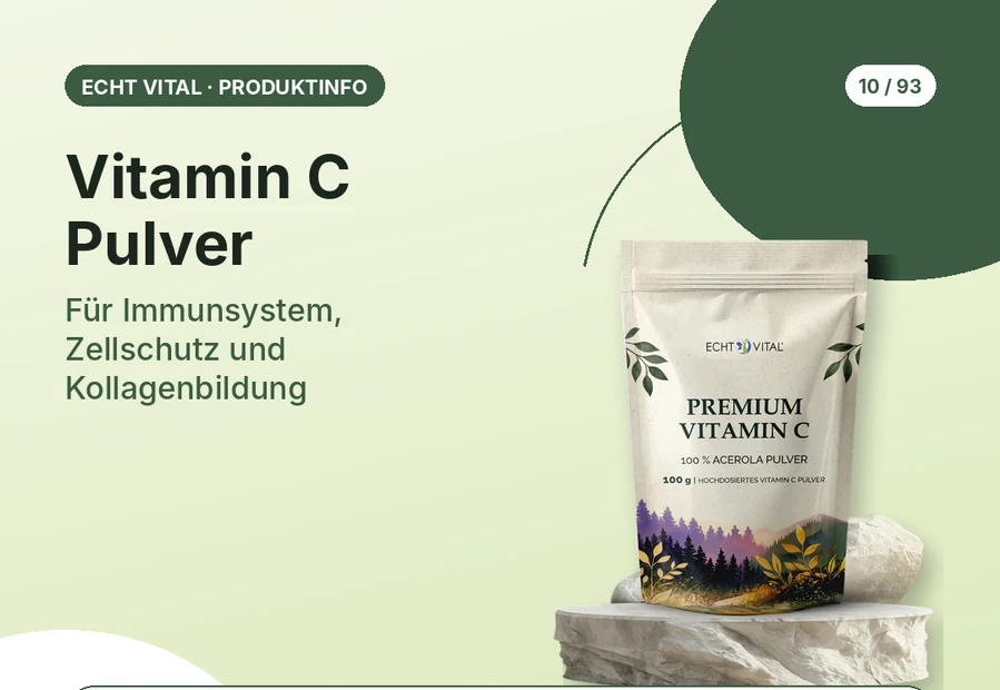 Vitamin C Pulver von Echt Vital mit Produktabbildung und Affiliate-QR-Code