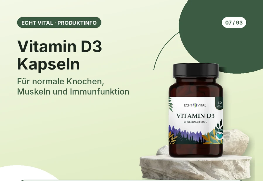 Vitamin D3 Kapseln von Echt Vital mit Produktabbildung und Affiliate-QR-Code