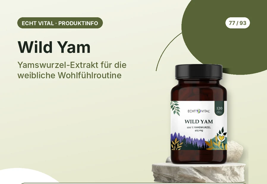Wild Yam von Echt Vital mit Produktabbildung und Affiliate-QR-Code