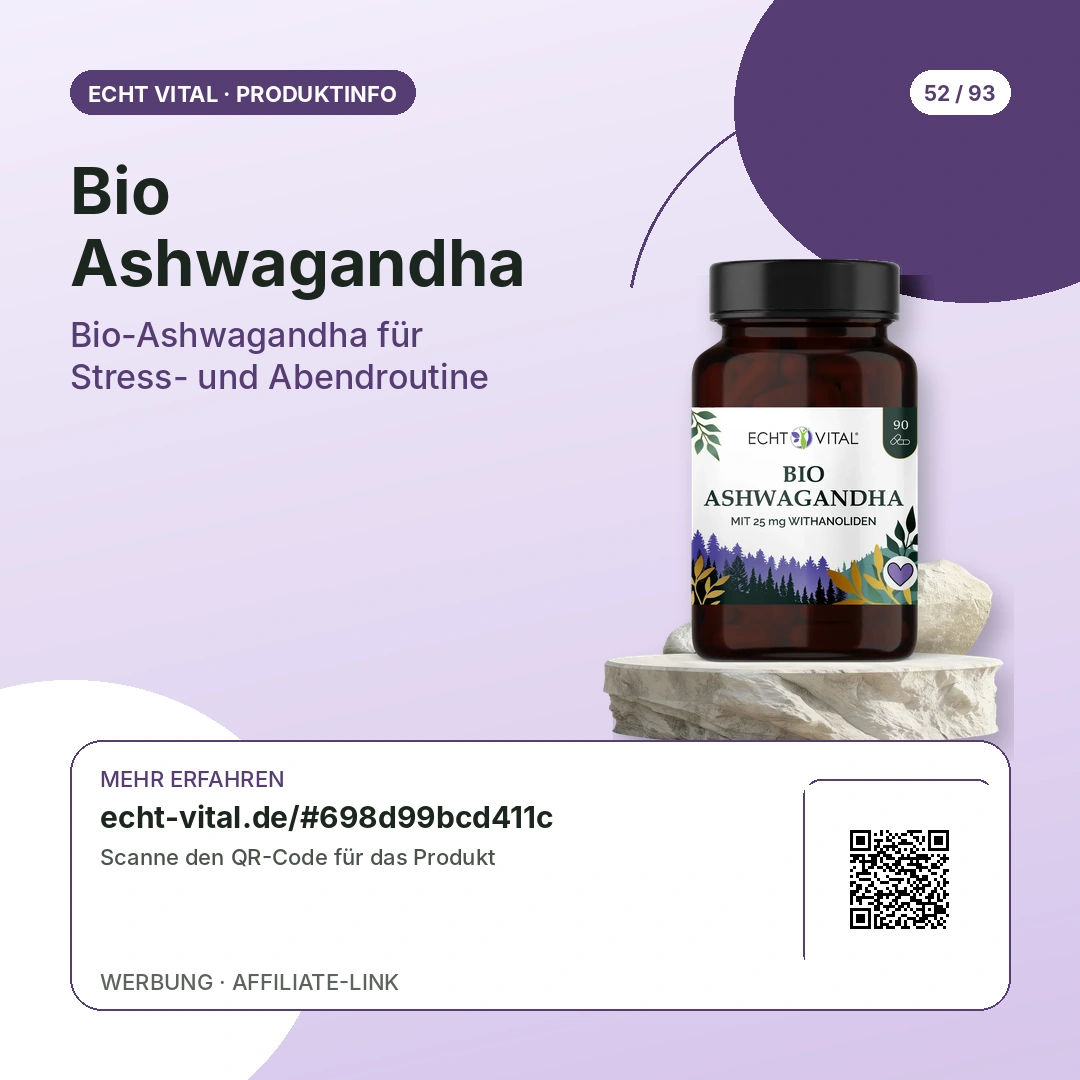 Bio Ashwagandha von Echt Vital mit scanbarem QR-Code zum Affiliate-Produktlink