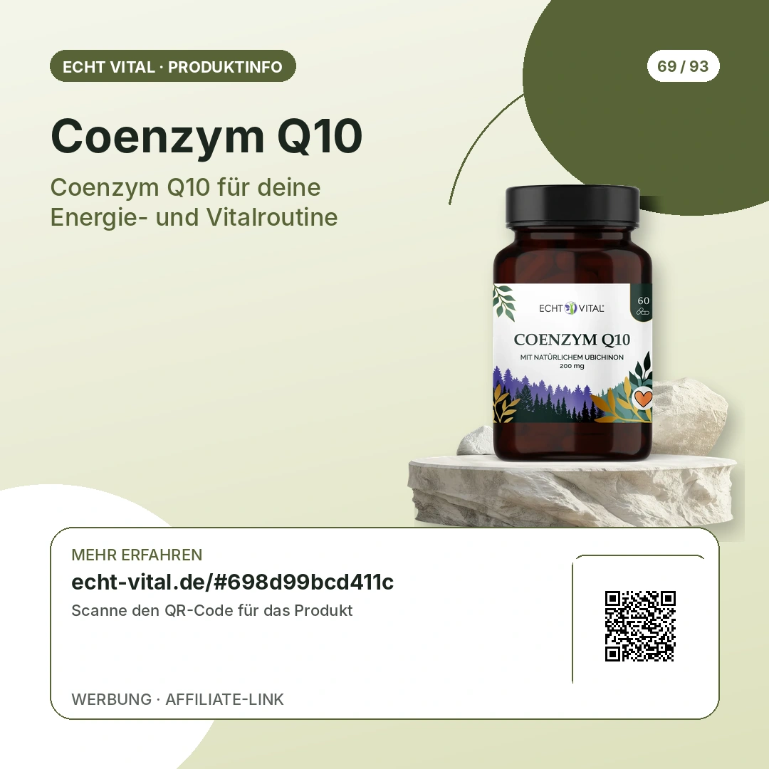 Coenzym Q10 von Echt Vital mit scanbarem QR-Code zum Affiliate-Produktlink