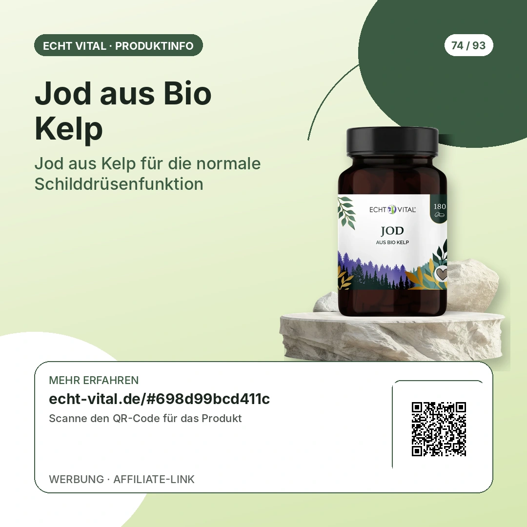 Jod aus Bio-Kelp Sicherheitshinweise und QR-Code zum Anbieter