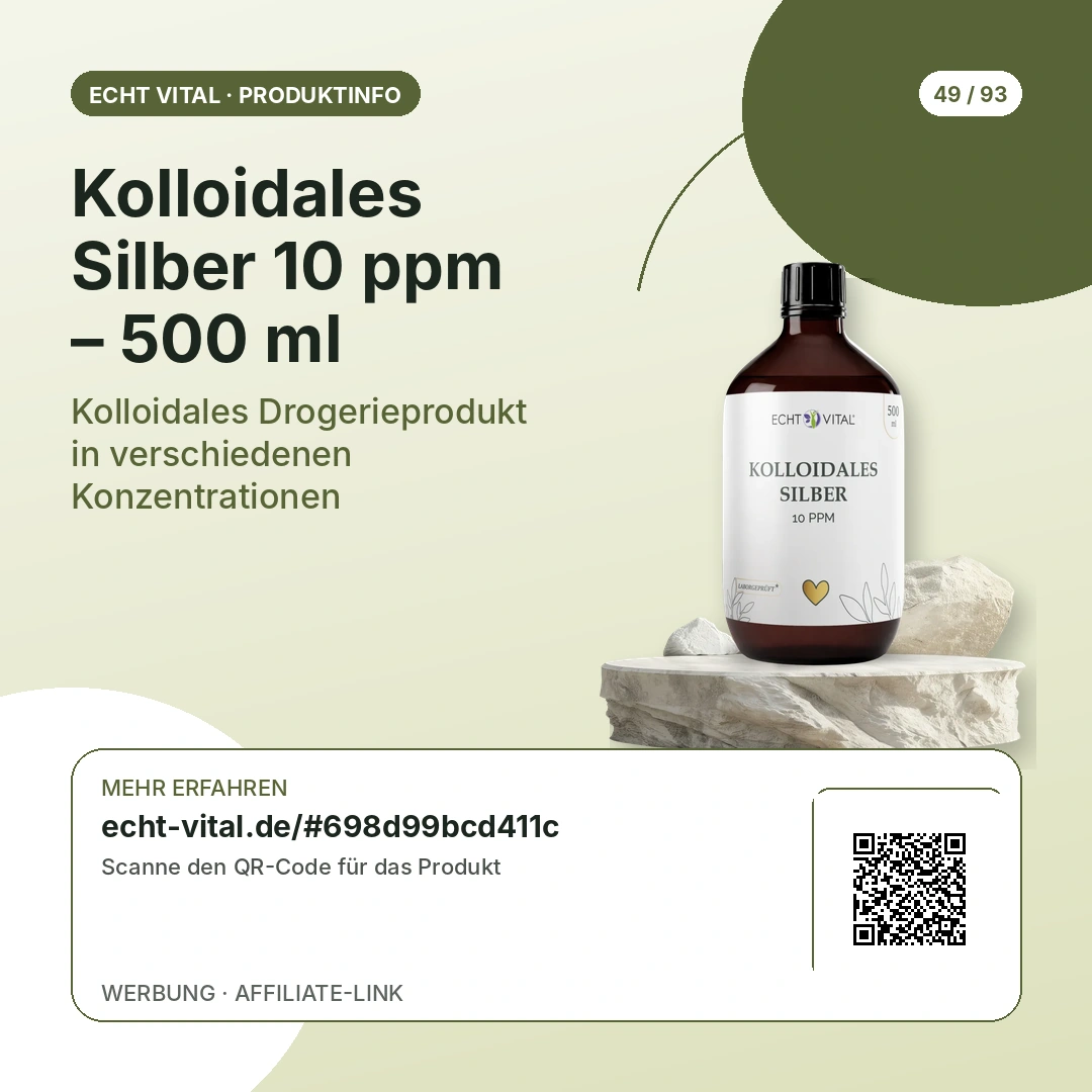 Kolloidales Silber 10 ppm – 500 ml als Produkt mit QR-Code zur Produktseite