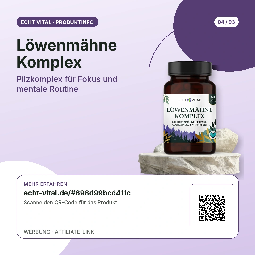 Löwenmähne Komplex Vergleich mit scanbarem Affiliate-QR-Code