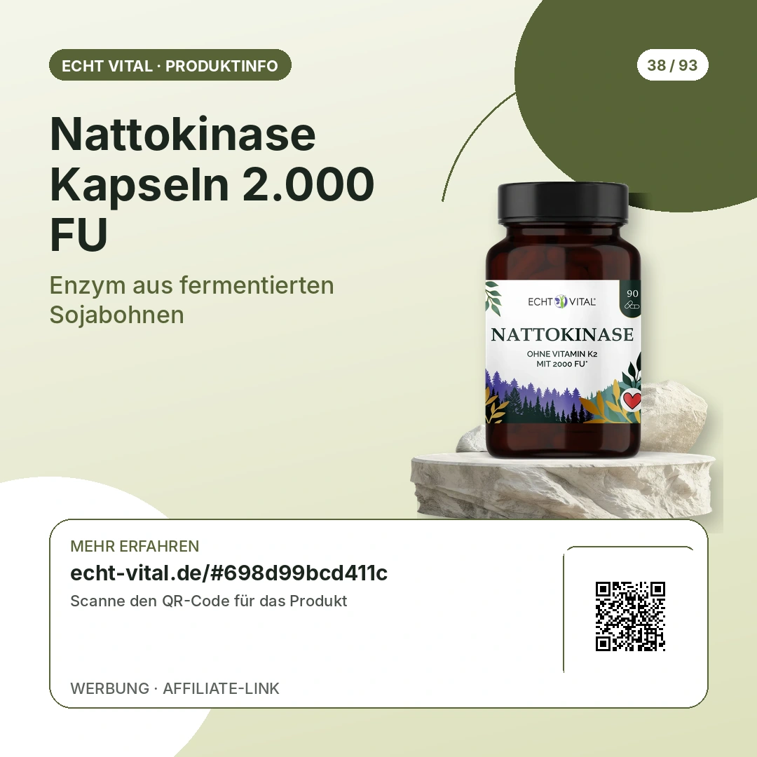 Nattokinase Kapseln 2.000 FU von Echt Vital mit scanbarem QR-Code zum Affiliate-Produktlink
