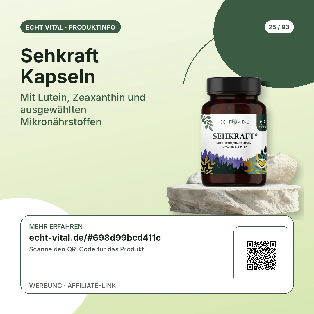 Sehkraft Kapseln Sicherheitshinweise und QR-Code zum Anbieter