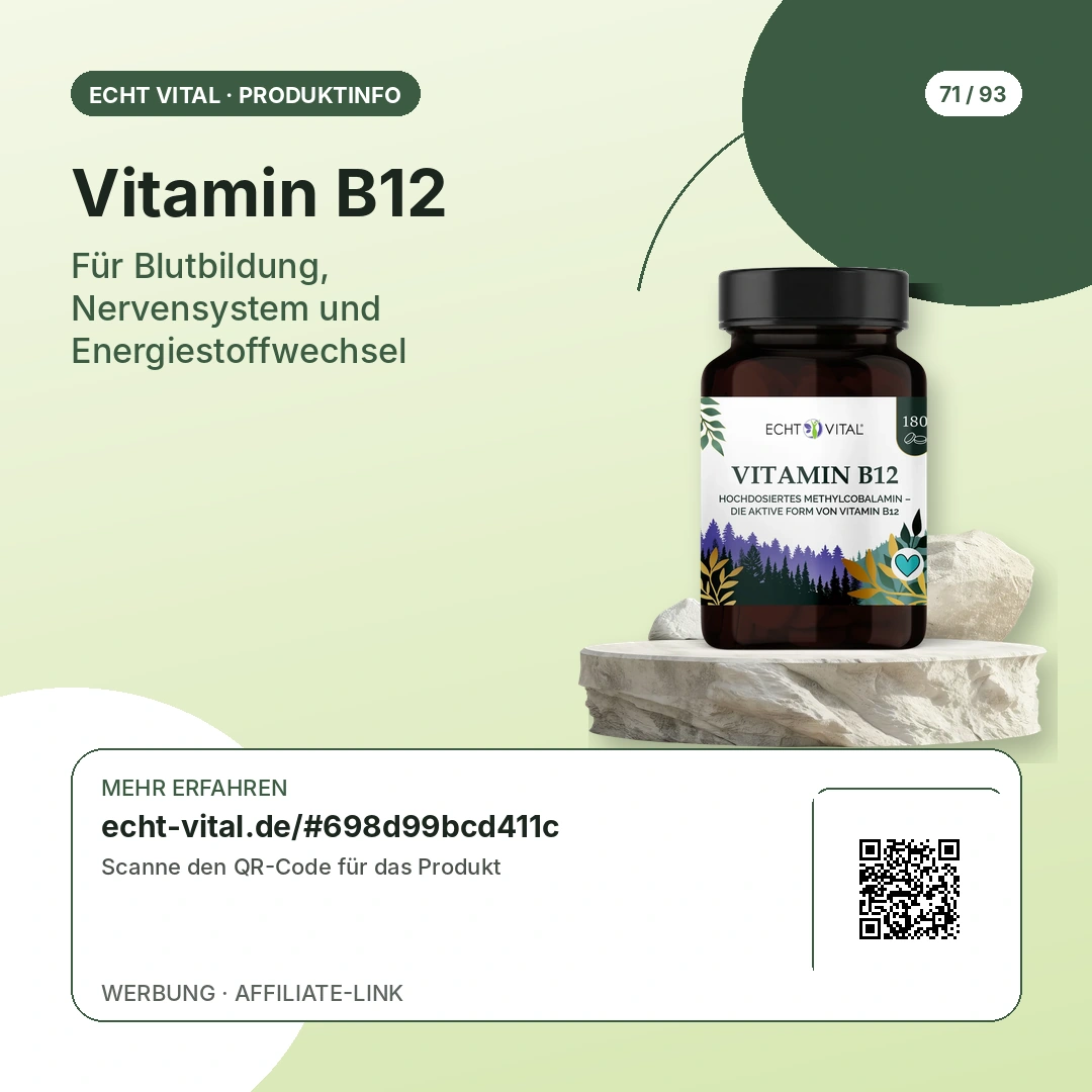 Vitamin B12 Sicherheitshinweise und QR-Code zum Anbieter