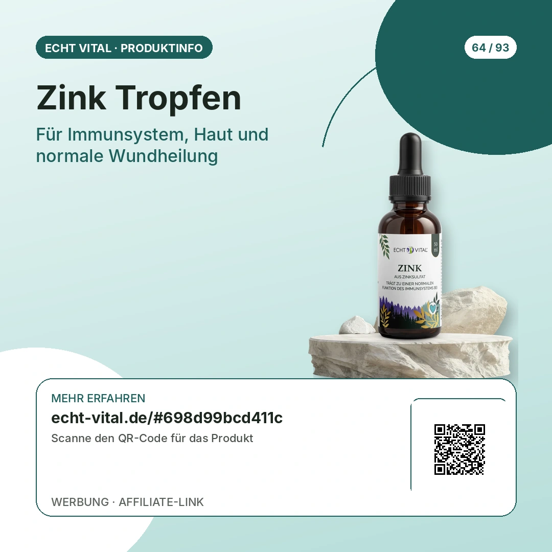 Zink Tropfen von Echt Vital mit scanbarem QR-Code zum Affiliate-Produktlink